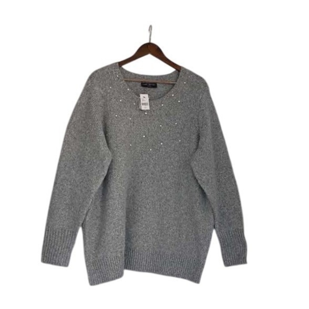 Lane Bryant NWT Sweater Plus Sz 22-24 Gray Sparkle Bead Crew Neck Long Sleeve